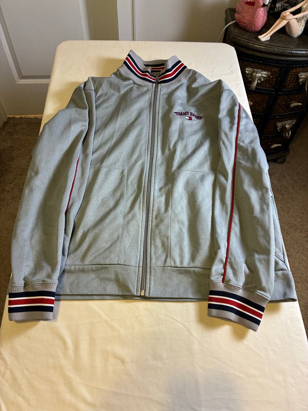 Vintage Y2K Tommy Jeans Tommy Sport Track Jacket XL Gray Full Zip Logo Stripe